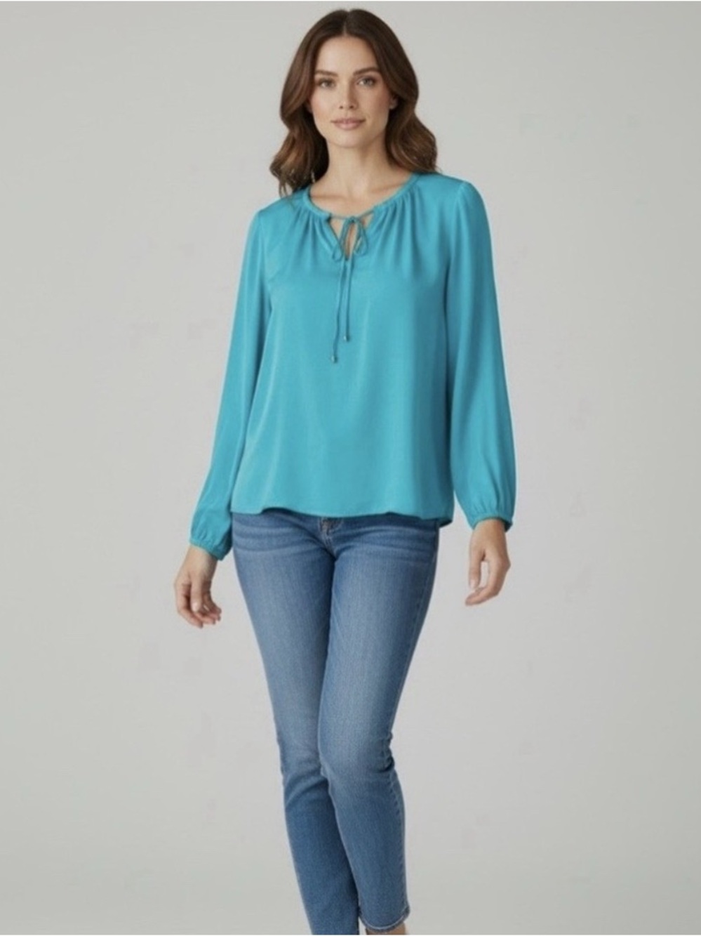Alice & Trixie Turquoise Tie-Neck Long Sleeve Blouse